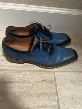 Mezlan Blue Leather Derby Oxfords with Brown Laces